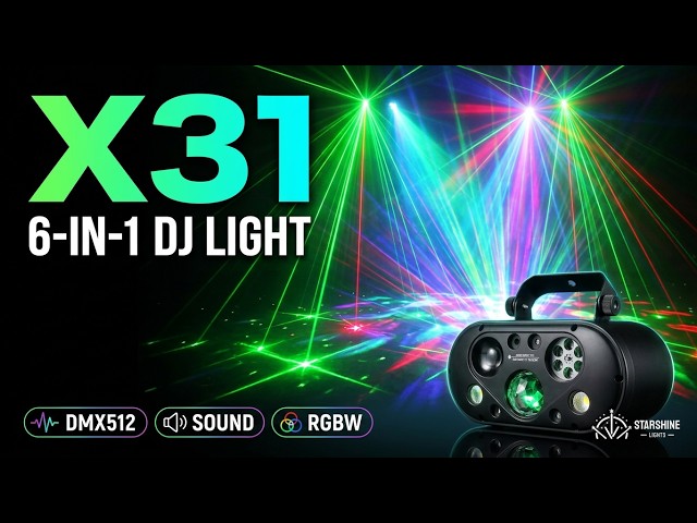X31 6-in-1 DJ Laser Light | DMX512 Sound-Activated Party Light