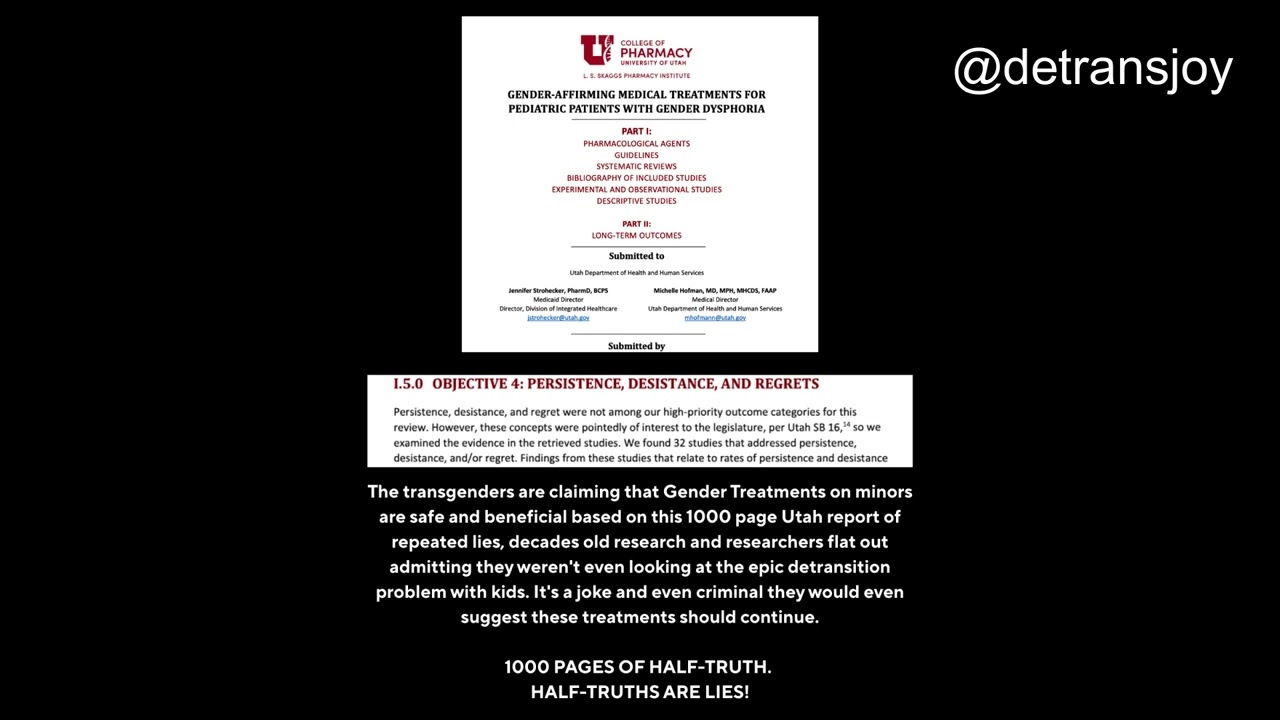 FTM Detransition: 1000 PAGE UTAH STUDY ON TRANS KIDS  IS A HALF-TRUTH! A  HALF-TRUTH IS A LIE!! 👹
