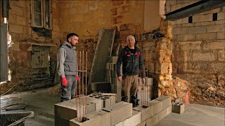 Renovating in France - Cinder / Concrete Block Wall CONSTRUCTION! Demolition Finally Finished!