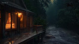 Rainy Night Cabin by the River 🌧️🌲 Cozy Wooden Retreat in Nature