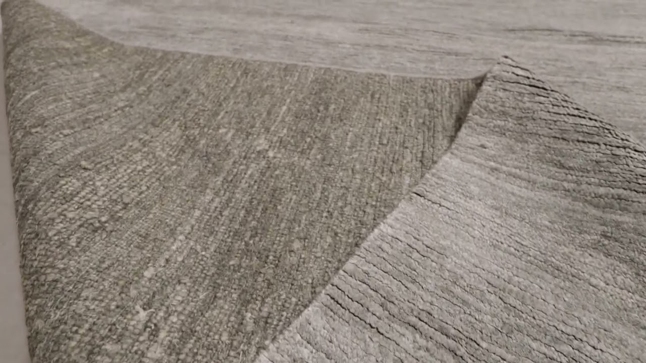 Rug & Kilim’s Solid Textural Rug, Monochromatic Silver and Pale Gray Striae -34873