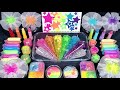 🌈Neon Rainbow Mixing Makeup, glitter and Random into slime, Satisfying slime ASMR video