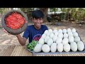Wow! Super Spicy Eat Baby Duck Egg With Chili Very Delicious - Cambodia Wild