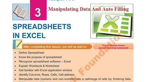 8th Class Computer Science, Data Manipulation in MS Excel - Chapter No 3