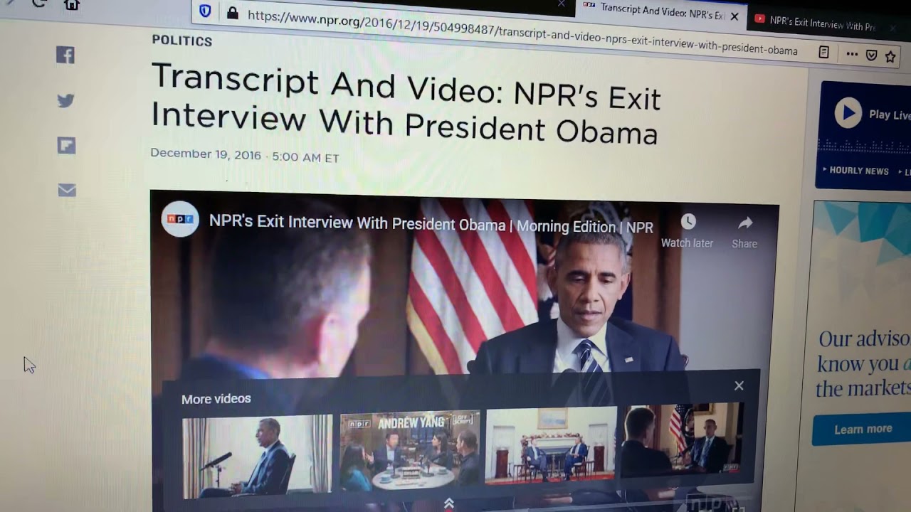 Transcript and video: NPR’s Exit Interview With President Obama. Link for full video in comments.
