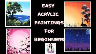 Four in One Easy Acrylic Painting for Beginners | Step by step Acrylic Painting  on canvas board