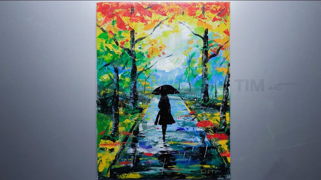 A girl walking in the rain — Acrylic painting YouTube