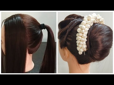 beautiful-hairstyle-for-wedding-and-puja-|-gajra-hairstyle-|-hairstyle-2019