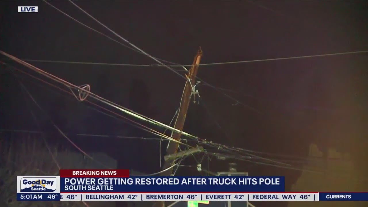 Power getting restored after truck hits pole | FOX 13 Seattle - YouTube