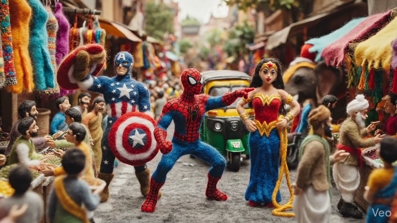 CAPTAIN AMERICA , SPIDER MAN AND WONDER WOMEN IN INDIA MINIATURE ART 