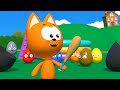 Pesca de huevos de colores  juegos infantiles y dibujos animados  el gatito kot espaol