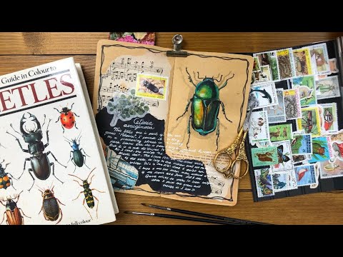 Nature Journal With Me 🪲🖍️Beetle Illustration | Mixed Media Art & Quick Sketchbook Flip Through 📓☕️