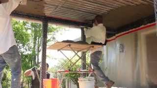 Stucco exterior ceilings both coats same day.