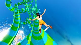 Lara Has Fun On a Giant Water Slide