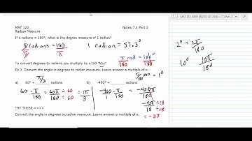 M1420 Trigonometry Section 6.1 part 2 Radian Measure / M1440 Pre-Calculus 7.1 part 2