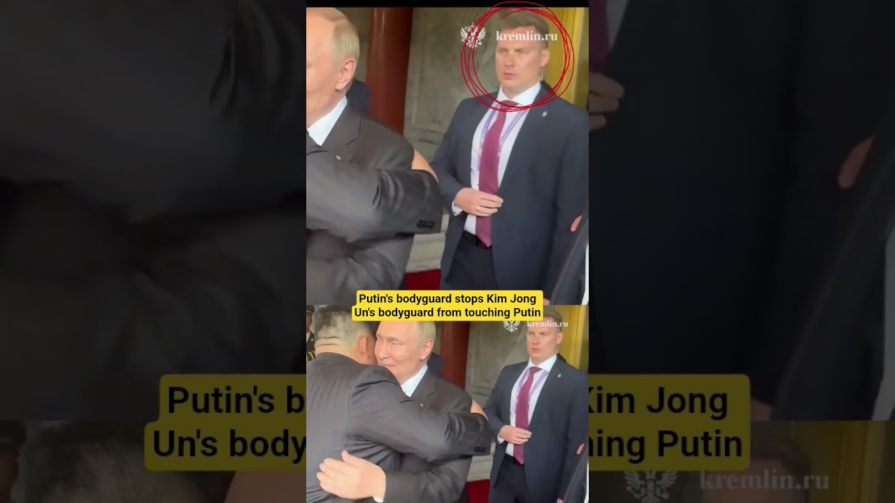 ⁣Putin's bodyguard stops Kim Jong Un's bodyguard from touching Putin After Their meeting In China