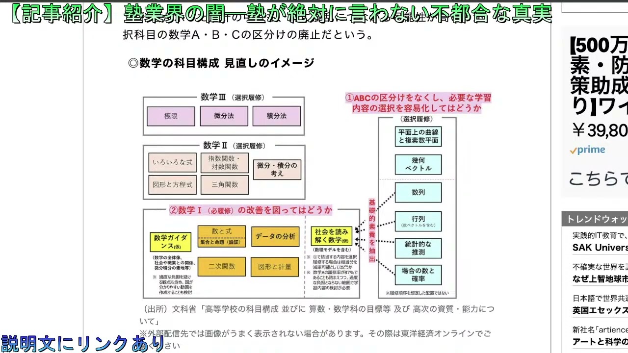 【記事紹介】学校も教員も混乱必至､《高校｢数学｣で学ぶ内容を再編へ》