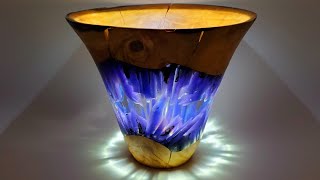 'Crystal Cave' Cracked blue resin, clear resin and cherry wood vase, turned on the lathe. O.U.R.