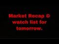 Market Recap & Watch list for Tomorrow