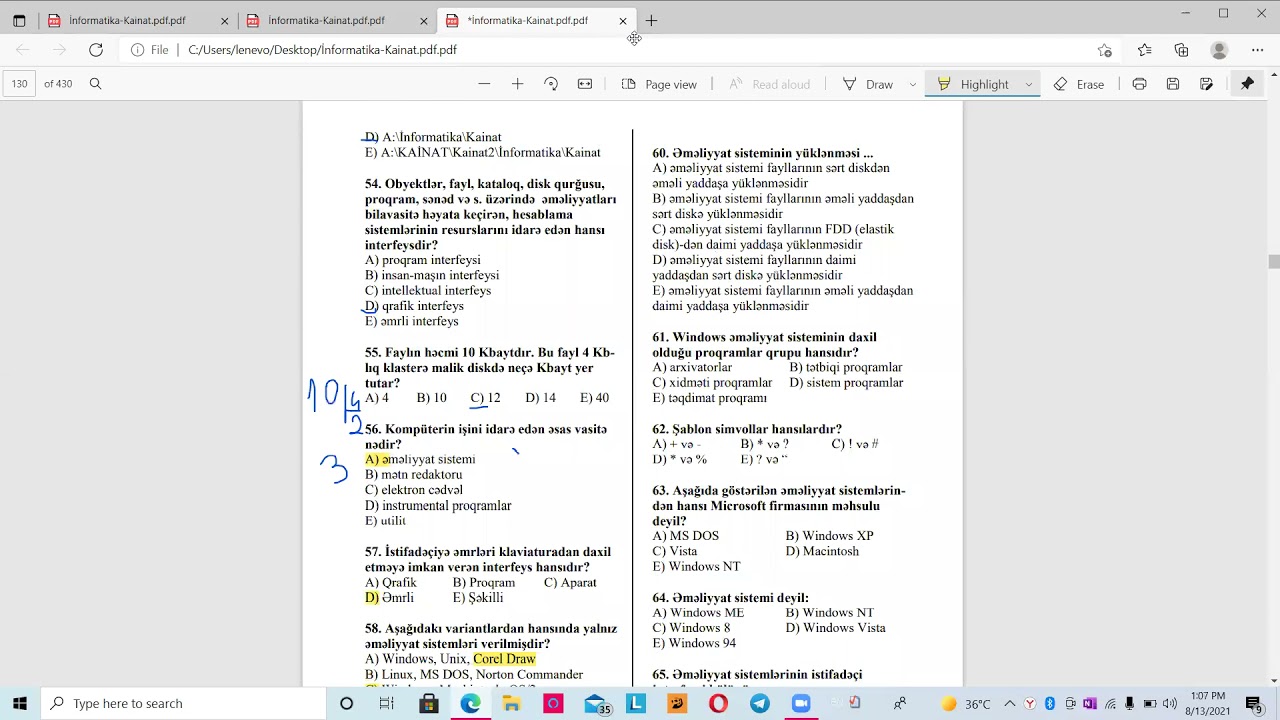 Əməliyyat sistemi test 50 105