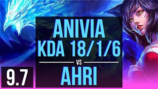 ANIVIA vs AHRI (MID) | KDA 18/1/6, 3 early solo kills, 500+ games, Legendary | BR Diamond | v9.7