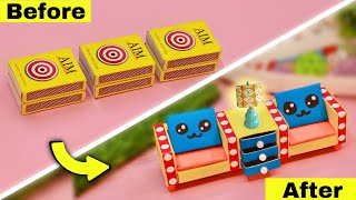 How to make mini sofa from matchbox || Diy miniature couch with matchbox