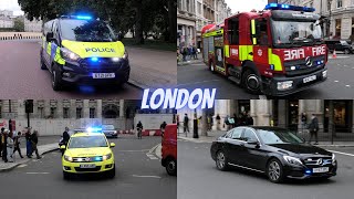 Unmarked Mercedes + Police Cars, Ambulances & Fire Engines with siren and lights