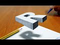 3D Trick Art On Line Paper, Floating Letter R
