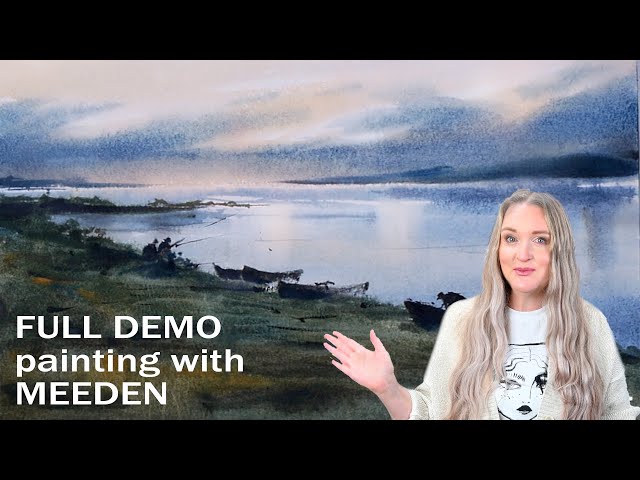 MEEDEN FIRST IMPRESSION  Product Review + Real Time Full Watercolor  Painting Seascape Demonstration 