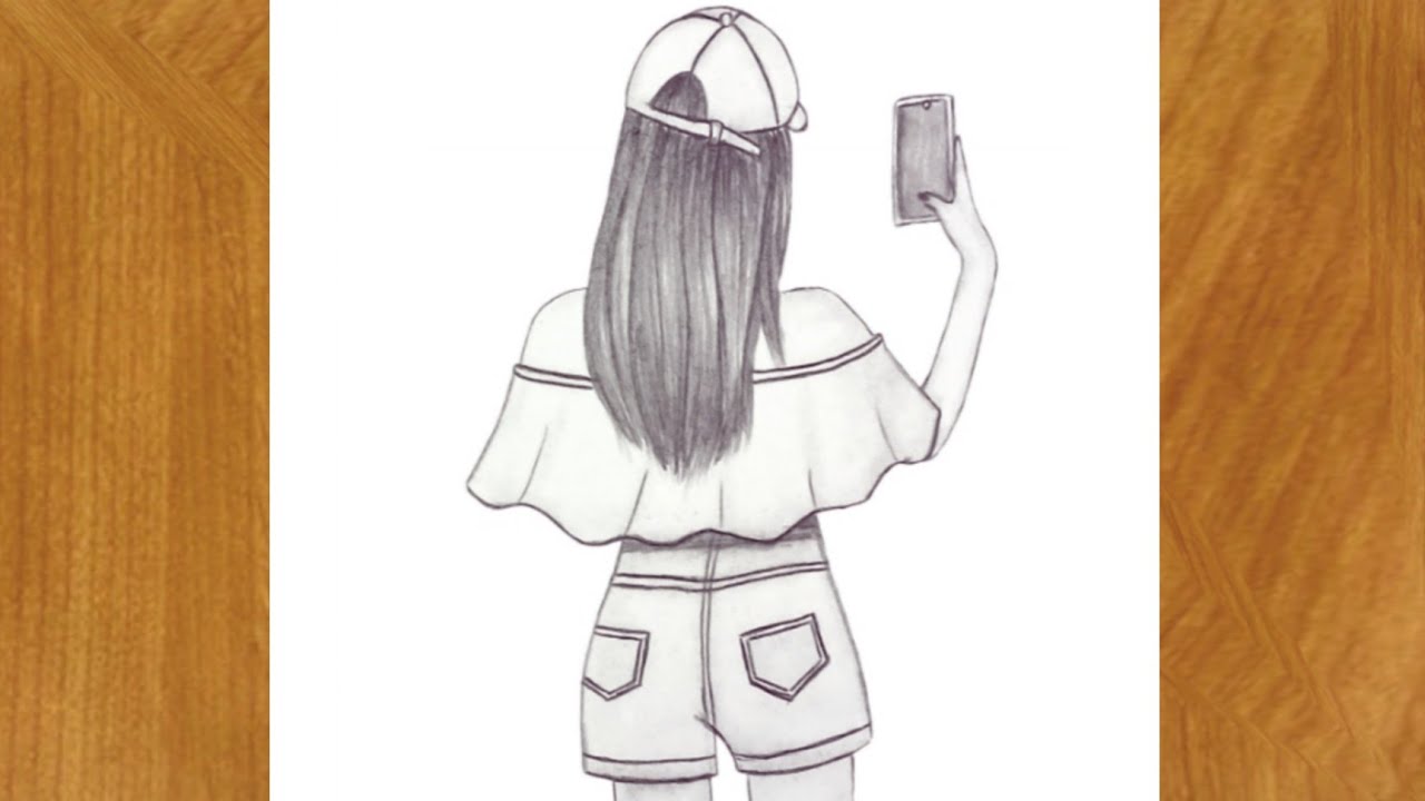 تعليم رسم بنت من الخلف تتصور سيلفي | تعليم الرسم بقلم الرصاص للمبتدئين