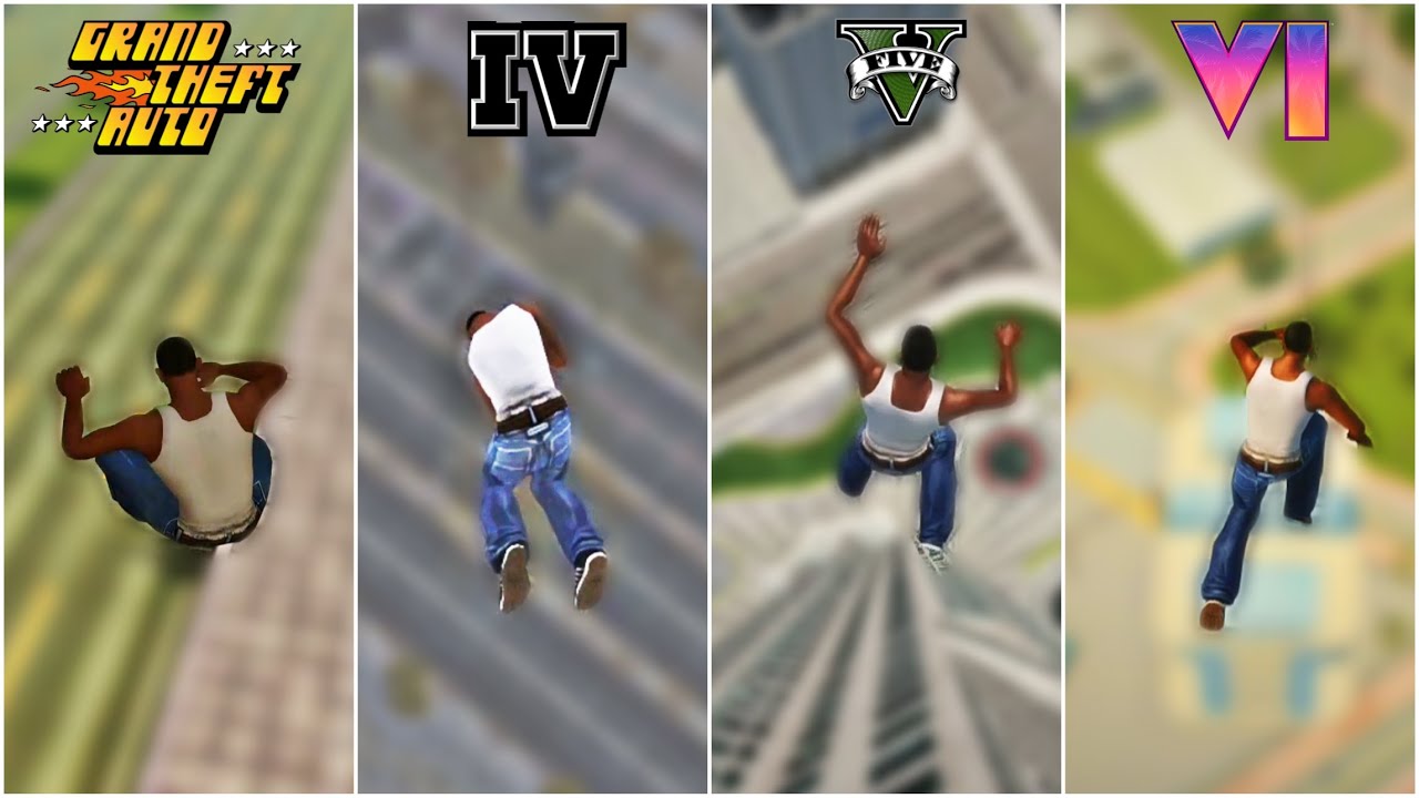 CJ Jumps From Highest Point in Every GTA Maps