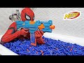 Spider man nerf gun 10000 bullets shower  live action nerf first person shooter 