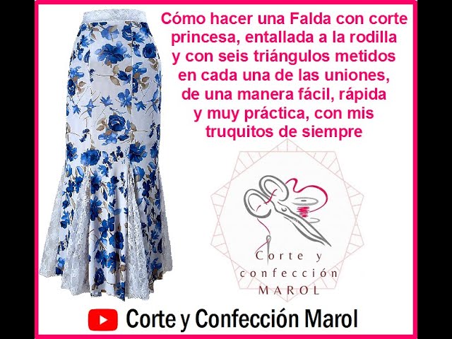 Cómo hacer Falda Corte Princesa, la rodilla y seis triángulos metidos cada unión - YouTube