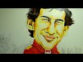 The legend Ayrton senna f1 champion caricature drawing on wall,mural painting,racers caricature