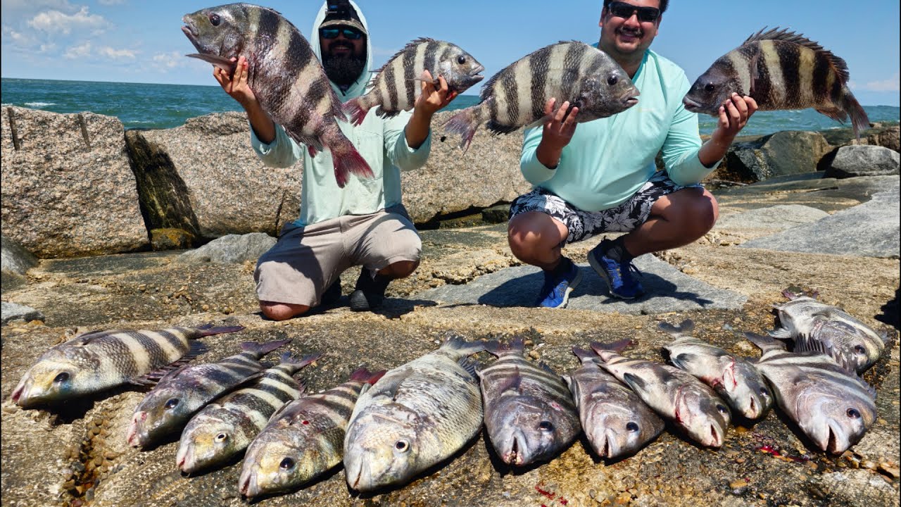 EPIC MONSTER Sheepshead Bite Port Aransas Jetties ft. Squidder542 YouTube