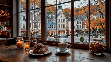 A Warm Coffee Shop Ambience on a Chilly Autumn Morning 🍁☕ Relaxing Jazz Music for Study & Work