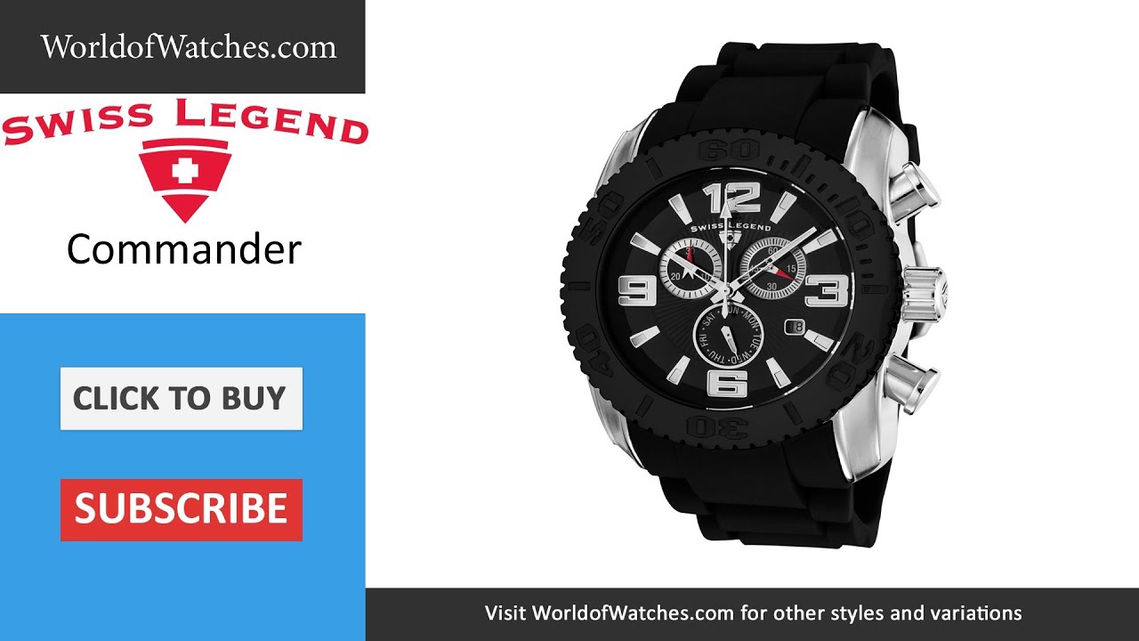 Swiss Legend Commander - Chronograph Black Rubber Strap Watch - 20067 ...