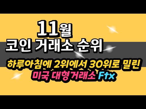   22년 11월 암호화폐 코인거래소 순위 1위 바이낸스 2위 코인베이스 Ftx는 빗썸14위 업비트21위 코인원30위