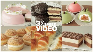 #113 3x Speed 케이크 디저트 베이킹 영상 : Cake Dessert Baking Video | 치즈케이크, 크림빵, 초콜릿 파이, 사과 찹쌀떡 | Cooking tree