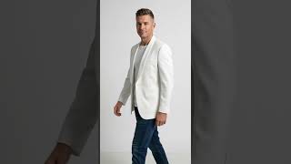 Men’s Snow White 1 Button Dinner Jacket with Shawl Collar, Formal Tuxedo Blazer with Free Bow Tie