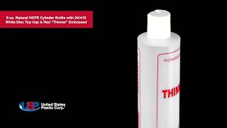 8 oz. Natural HDPE Cylinder Bottle- Disc Cap-Red Thinner Embossed | U.S. Plastic Corporation®