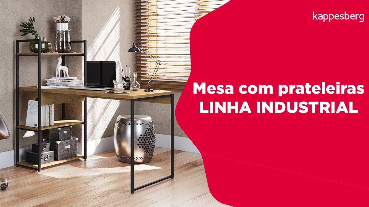 Kit Escritório Industrial Com Mesa e Estante 5 Prateleiras Placa e