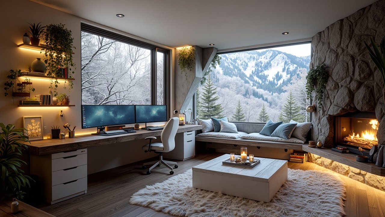 Deep Work Winter ~ Cozy Cabin Office & Serene Mountain View ...