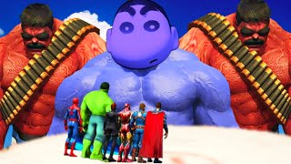 SHINCHAN BECAME EVIL BLUE HULK AND FIGHT WITH RED HULK ARMY VS AVENGERS | PART 5 | GTA V GAMEPLAY