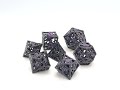 Old School 7 Piece DnD RPG Metal Dice Set: Hollow Dragon Dice - Black w/ Purple