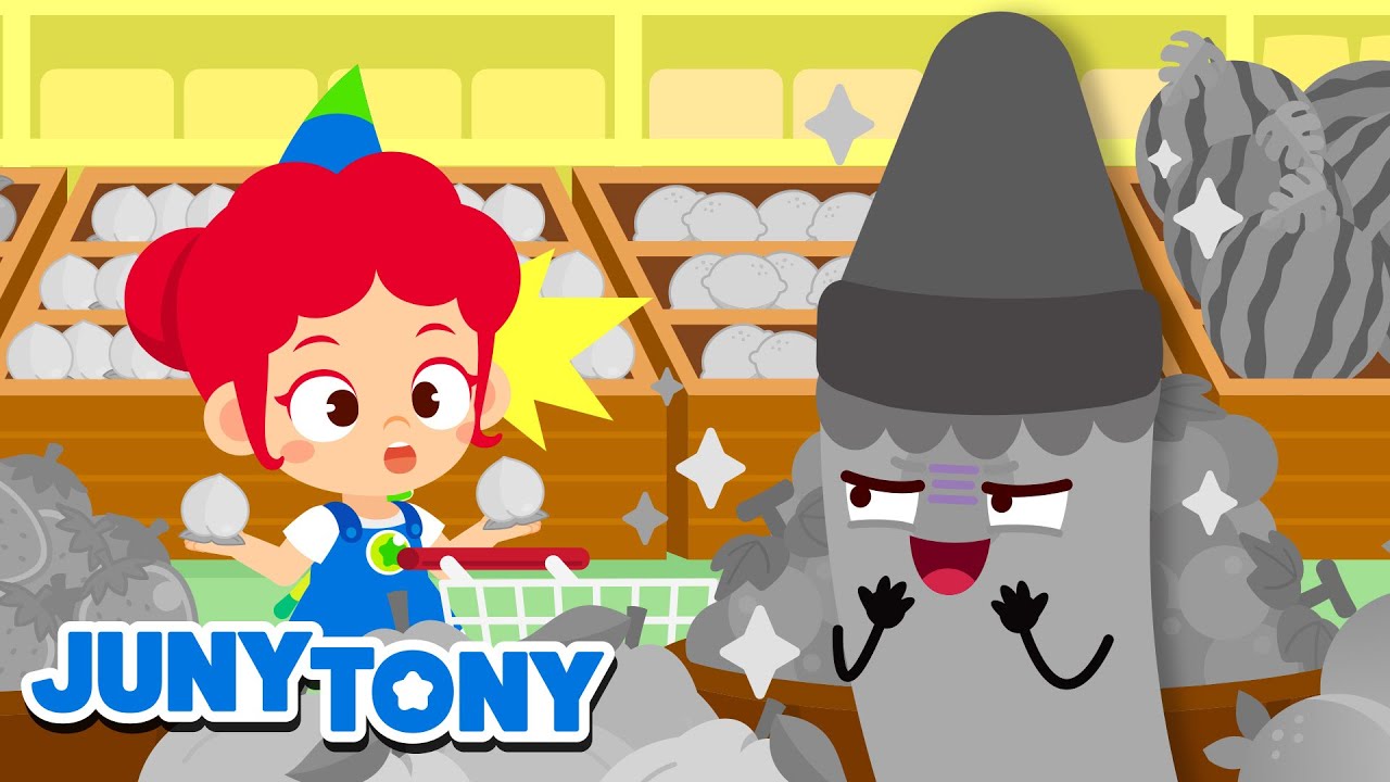 The Naughty Gray Crayon vs. Gray Fruits and Veggies 🖤 Crayon Fairies|Kids Songs|JunyTony