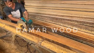 PROSES SELANJUTNYA DARI CHAINSAW KE PEMBUATAN LIS PLAT DARI KAYU DAMAR || SAW MILL PROFIL KAYU