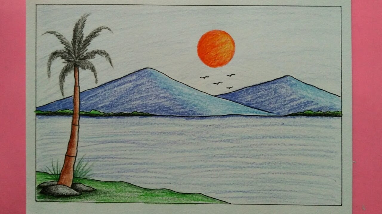  Cara Menggambar Pemandangan Pantai  How To Draw Scenery 