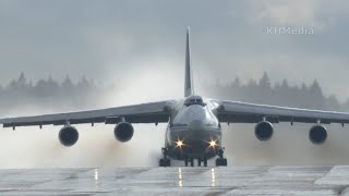 взлёт с мокрой полосы Ан-124 Руслан RF-82034