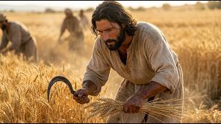 From Seed to Harvest: Jesus Cultivating and Harvesting Wheat | AI Christian Tribute